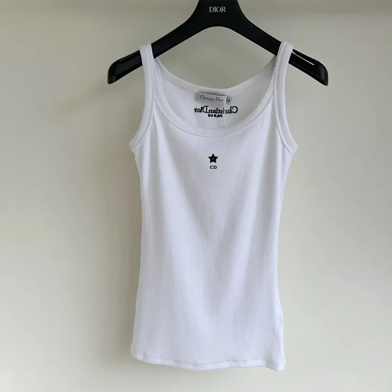 Dior Women Tank Top White Ribbed Cotton Jersey 343T50B4086X0200
