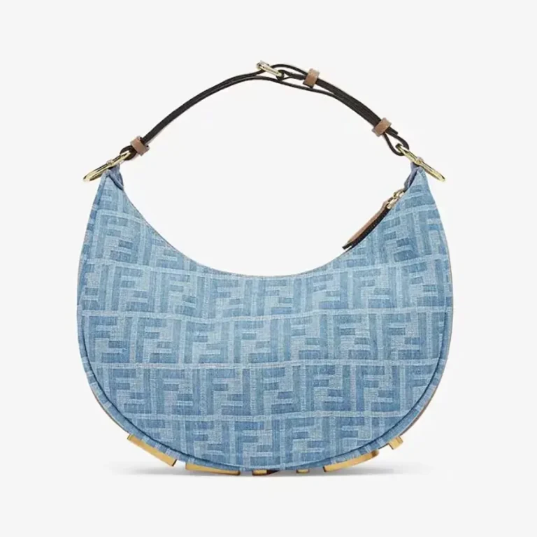 Fendi Women Fendigraphy Small Light blue FF Denim Fabric Bag