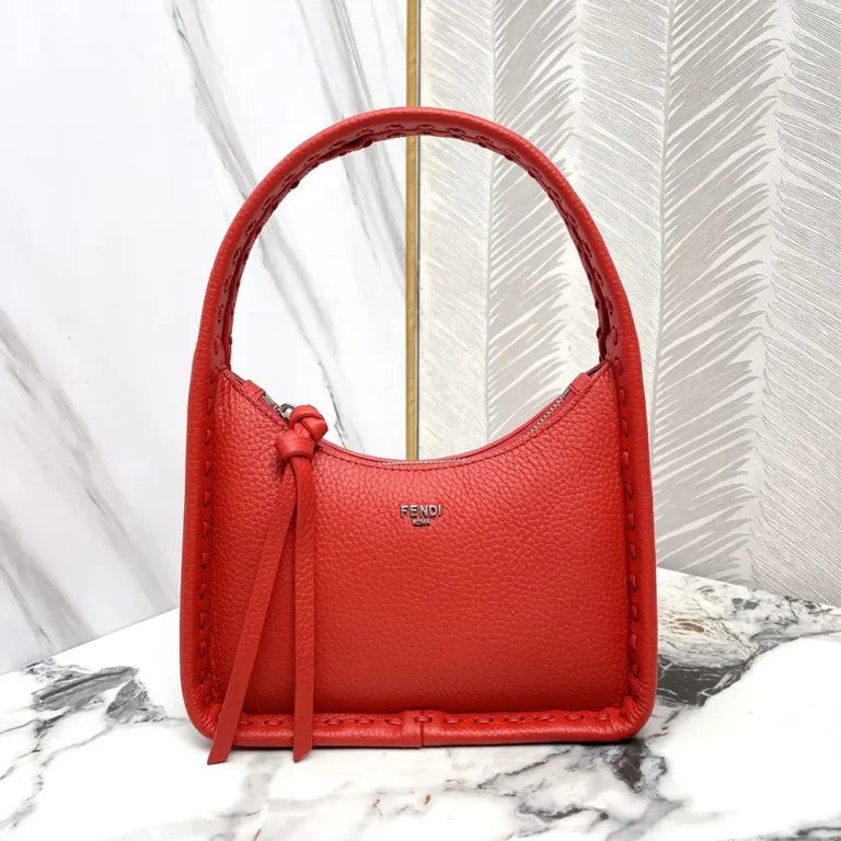 Fendi Women Mini Fendessence Small Red Selleria Bag with 264 Hand-sewn Topstitches