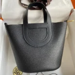 Hermes Women In the Loop 18 Handbag Clemence Leather-Black/Gold