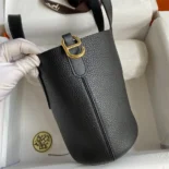 Hermes Women In the Loop 18 Handbag Clemence Leather-Black/Gold