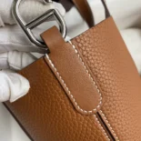 Hermes Women In the Loop 18 Handbag Clemence Leather-Brown/Silver