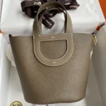 Hermes Women In the Loop 18 Handbag Clemence Leather-Grey/Gold