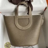 Hermes Women In the Loop 18 Handbag Clemence Leather-Grey/Silver