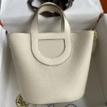 Hermes Women In the Loop 18 Handbag Clemence Leather-White/Gold