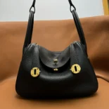 Hermes Women Lindy 26 in Clemence Leather-BlackGold
