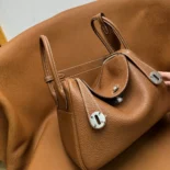 Hermes Women Lindy 30 in Clemence Leather-BrownSilver