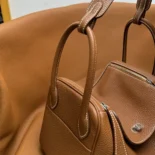 Hermes Women Lindy 30 in Clemence Leather-BrownSilver