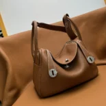 Hermes Women Lindy 30 in Clemence Leather-BrownSilver