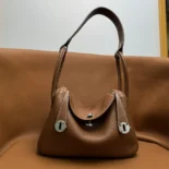 Hermes Women Lindy 30 in Clemence Leather-BrownSilver