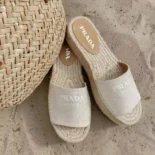 Prada Women Crochet Espadrilles with Embroidered Logo 1XX6933K7MF0018F020