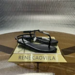 Rene Caovilla Women Serpente Black Thong Sandal 10 C12048010R001V050
