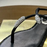 Rene Caovilla Women Serpente Black Thong Sandal 10 C12048010R001V050