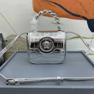 Versace Women La Medusa Metallic Mini Bag-Silver 1E56P