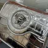 Versace Women La Medusa Metallic Mini Bag-Silver 1E56P