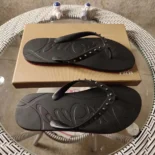 Christian Louboutin Men Loubi Donna Spike Red Sole Flip Flops-Black