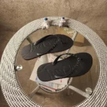 Christian Louboutin Men Loubi Donna Spike Red Sole Flip Flops-Black