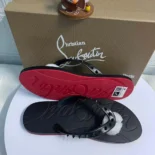 Christian Louboutin Men Loubi Donna Spike Red Sole Flip Flops-Black