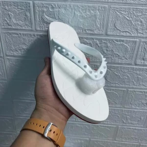 Christian Louboutin Men Loubi Donna Spike Red Sole Flip Flops-White