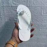 Christian Louboutin Men Loubi Donna Spike Red Sole Flip Flops-White