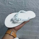 Christian Louboutin Men Loubi Donna Spike Red Sole Flip Flops-White