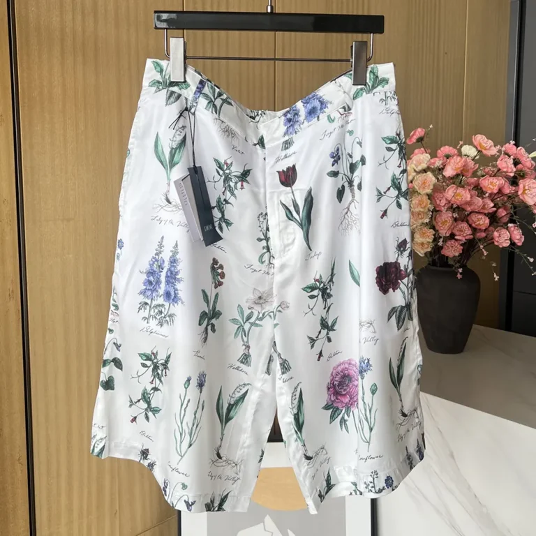 Dior Men Herbarium Illustration Bermuda Shorts in White Silk