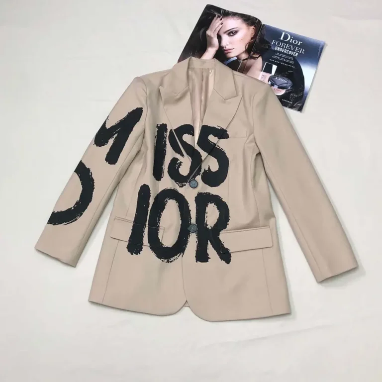Dior Women Blazer Beige Virgin Wool and Mohair with Black Miss Dior Graffiti Motif