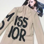 Dior Women Blazer Beige Virgin Wool and Mohair with Black Miss Dior Graffiti Motif