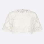 Dior Women Dioriviera Cropped Short-Sleeved Top Ecru Toile de Jouy Soleil Technical Cotton Lace
