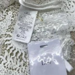 Dior Women Dioriviera Cropped Short-Sleeved Top Ecru Toile de Jouy Soleil Technical Cotton Lace