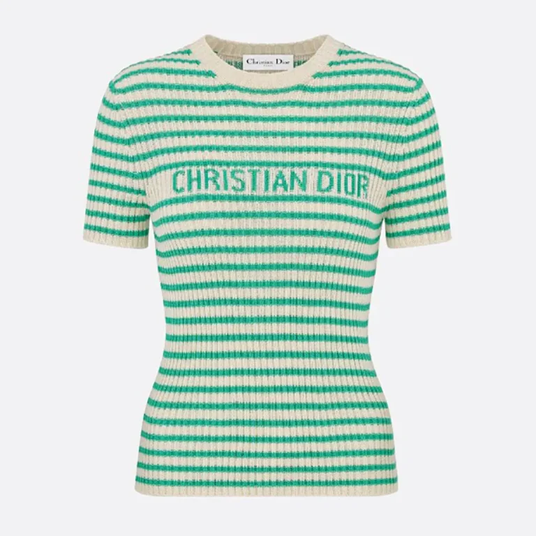 Dior Women Dioriviera Short-Sleeved Sweater Aqua Cashmere and Wool Knit