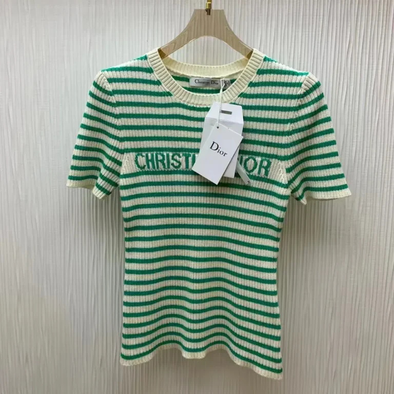 Dior Women Dioriviera Short-Sleeved Sweater Aqua Cashmere and Wool Knit