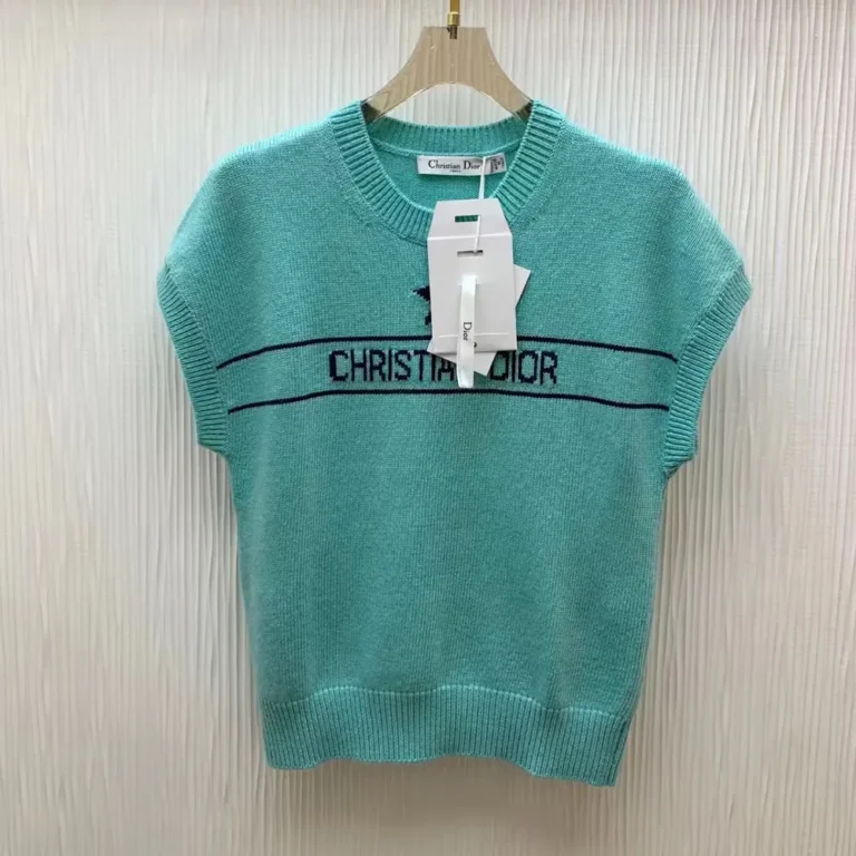 Dior Women Dioriviera Short-Sleeved Sweater Aquamarina Cashmere Knit
