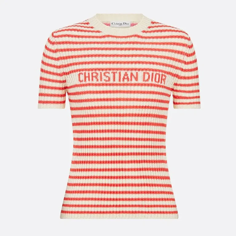 Dior Women Dioriviera Short-Sleeved Sweater Orange Cashmere and Wool Knit