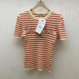 Dior Women Dioriviera Short-Sleeved Sweater Orange Cashmere and Wool Knit