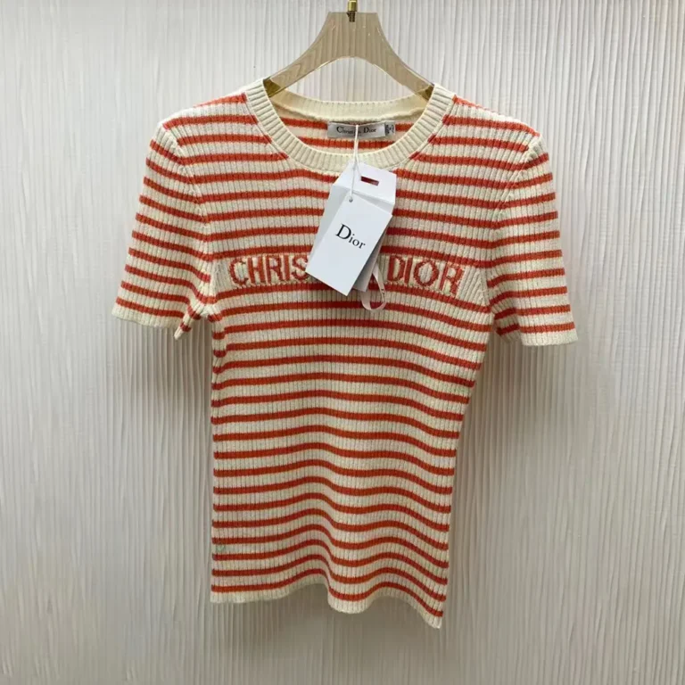 Dior Women Dioriviera Short-Sleeved Sweater Orange Cashmere and Wool Knit