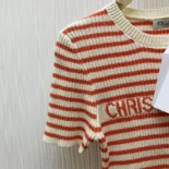 Dior Women Dioriviera Short-Sleeved Sweater Orange Cashmere and Wool Knit
