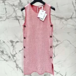 Dior Women Dioriviera Short Straight Dress White and Candy Pink Houndstooth Technical Knit