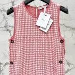 Dior Women Dioriviera Short Straight Dress White and Candy Pink Houndstooth Technical Knit