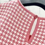 Dior Women Dioriviera Short Straight Dress White and Candy Pink Houndstooth Technical Knit