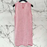 Dior Women Dioriviera Short Straight Dress White and Candy Pink Houndstooth Technical Knit