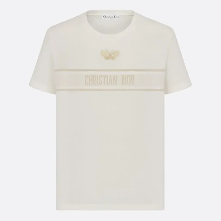 Dior Women Embroidered T-Shirt in White Cotton Jersey