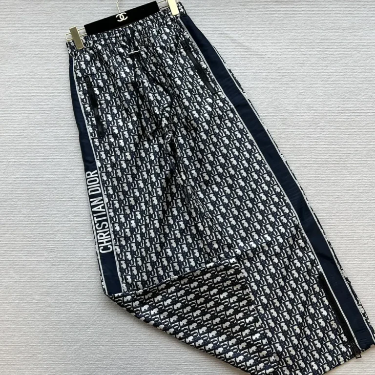 Dior Women Flared Pants Blue and Ecru Technical Taffeta Jacquard with Dior Oblique Motif