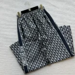 Dior Women Flared Pants Blue and Ecru Technical Taffeta Jacquard with Dior Oblique Motif