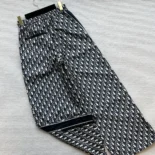Dior Women Flared Pants Blue and Ecru Technical Taffeta Jacquard with Dior Oblique Motif