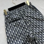 Dior Women Flared Pants Blue and Ecru Technical Taffeta Jacquard with Dior Oblique Motif