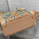 Dior Women Small Lady Bag Calfskin Embroidered with Multicolor Small Flowers