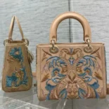 Dior Women Small Lady Bag Calfskin Embroidered with Multicolor Small Flowers