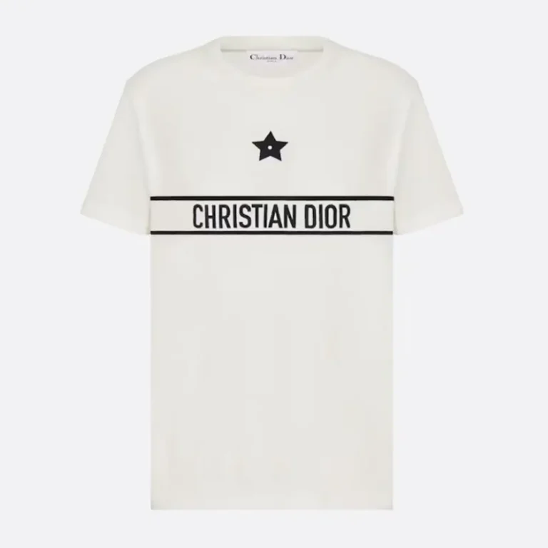 Dior Women T-Shirt White Cotton Jersey with Signature