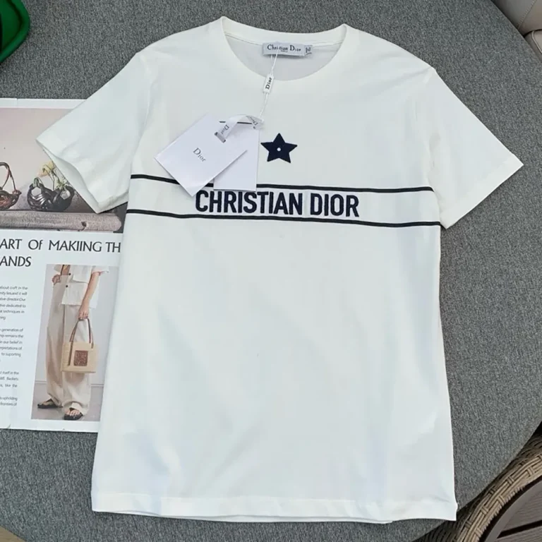 Dior Women T-Shirt White Cotton Jersey with Signature